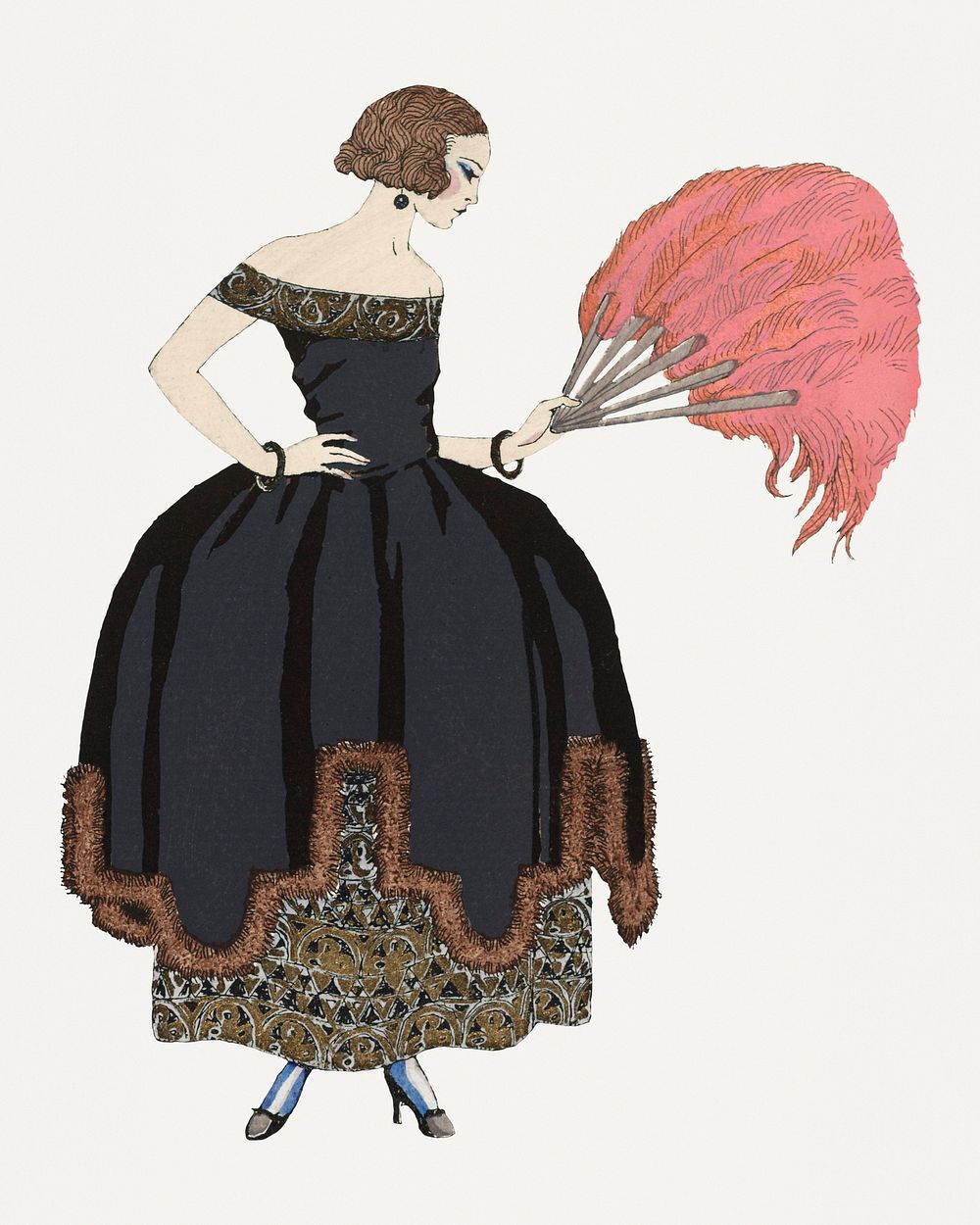 Black Victorian dress psd 19th century fashion, remix from artworks by George Barbier