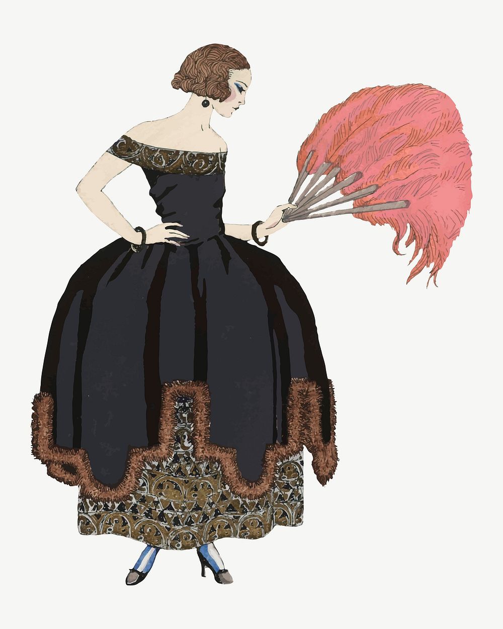 Black Victorian dress fashion vector, remix from artworks by George Barbier