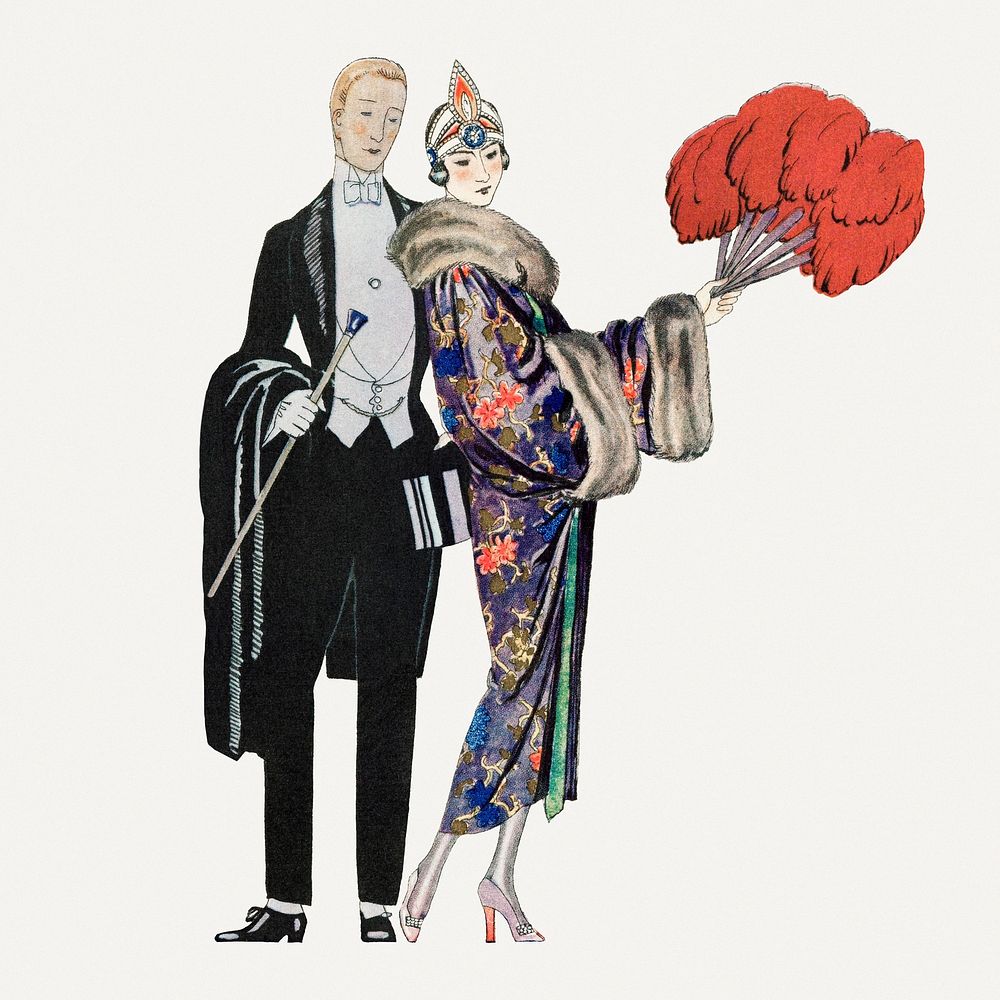 Classy couple in 19th century fashion, remix from artworks by George Barbier