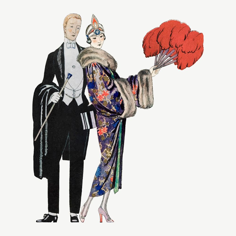 Classy couple vector 19th century fashion, remix from artworks by George Barbier