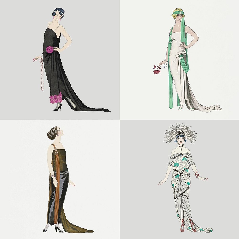19th century fashion vector set, remix from artworks by George Barbier