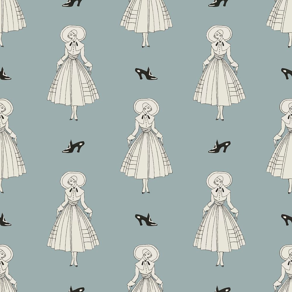 Vintage Parisian fashion pattern vector feminine background, remix from artworks by George Barbier