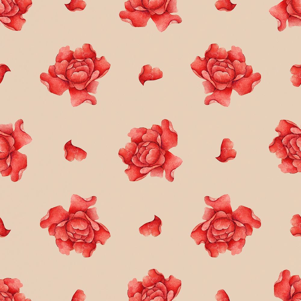 Red rose seamless botanical pattern background, remix from artworks by Zhang Ruoai