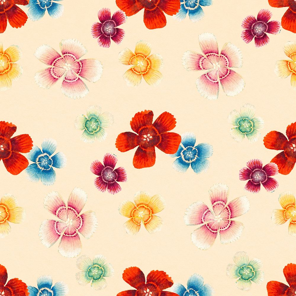 Sweet William floral pattern yellow background, remix from artworks by Zhang Ruoai