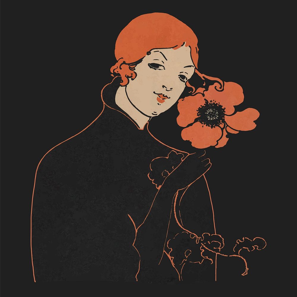 Vintage woman holding flower vector art print, remix from artworks by Ethel Reed