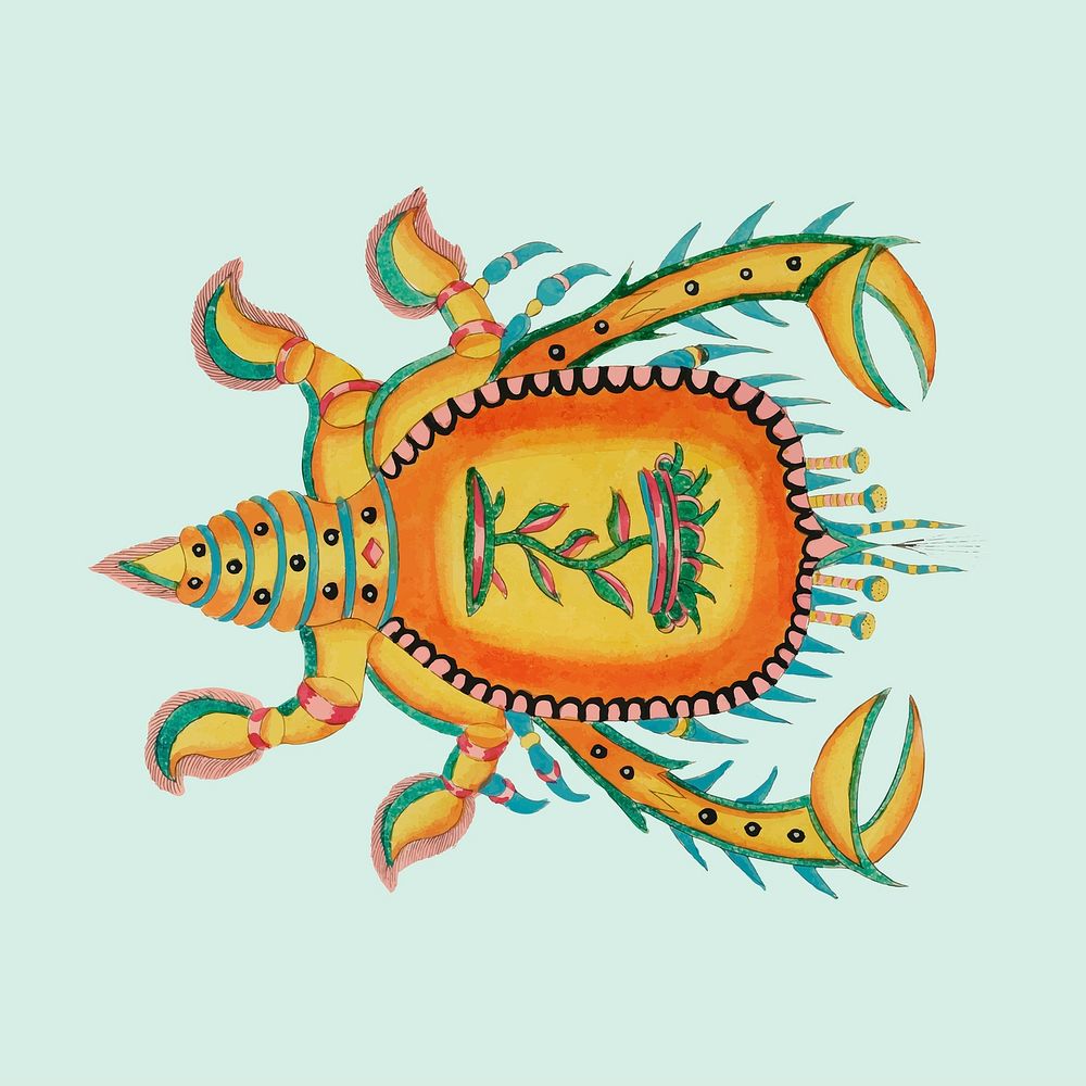 Ancient crab sticker, aquatic animal colorful illustration vector, remix from the artwork of Louis Renard