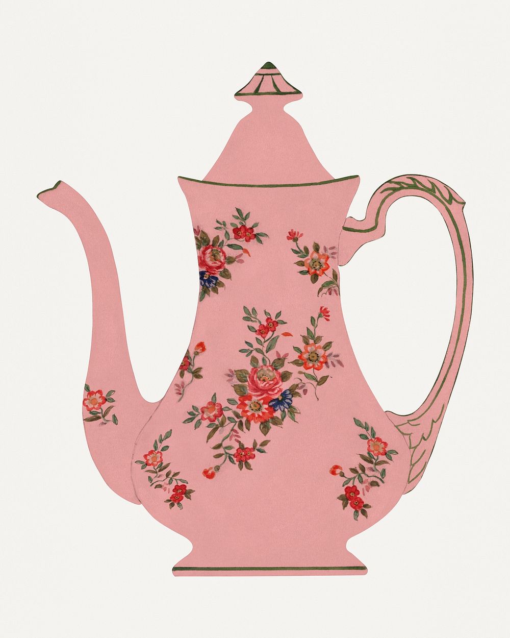 Vintage flowers and leaves teapot, remixed from Noritake factory china porcelain tableware design