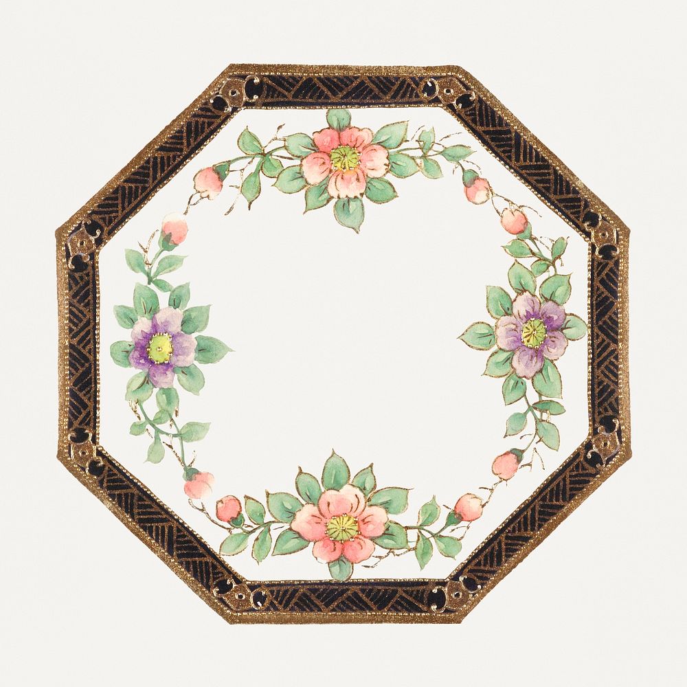 Vintage floral pattern on platter psd, remixed from Noritake factory china porcelain dinnerware design