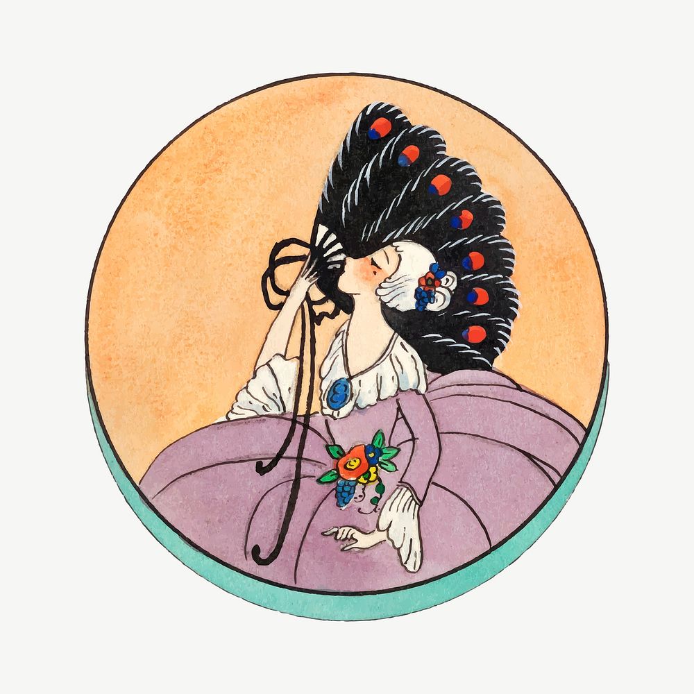 Victorian lady illustration vector, remixed from Noritake factory compact cover design