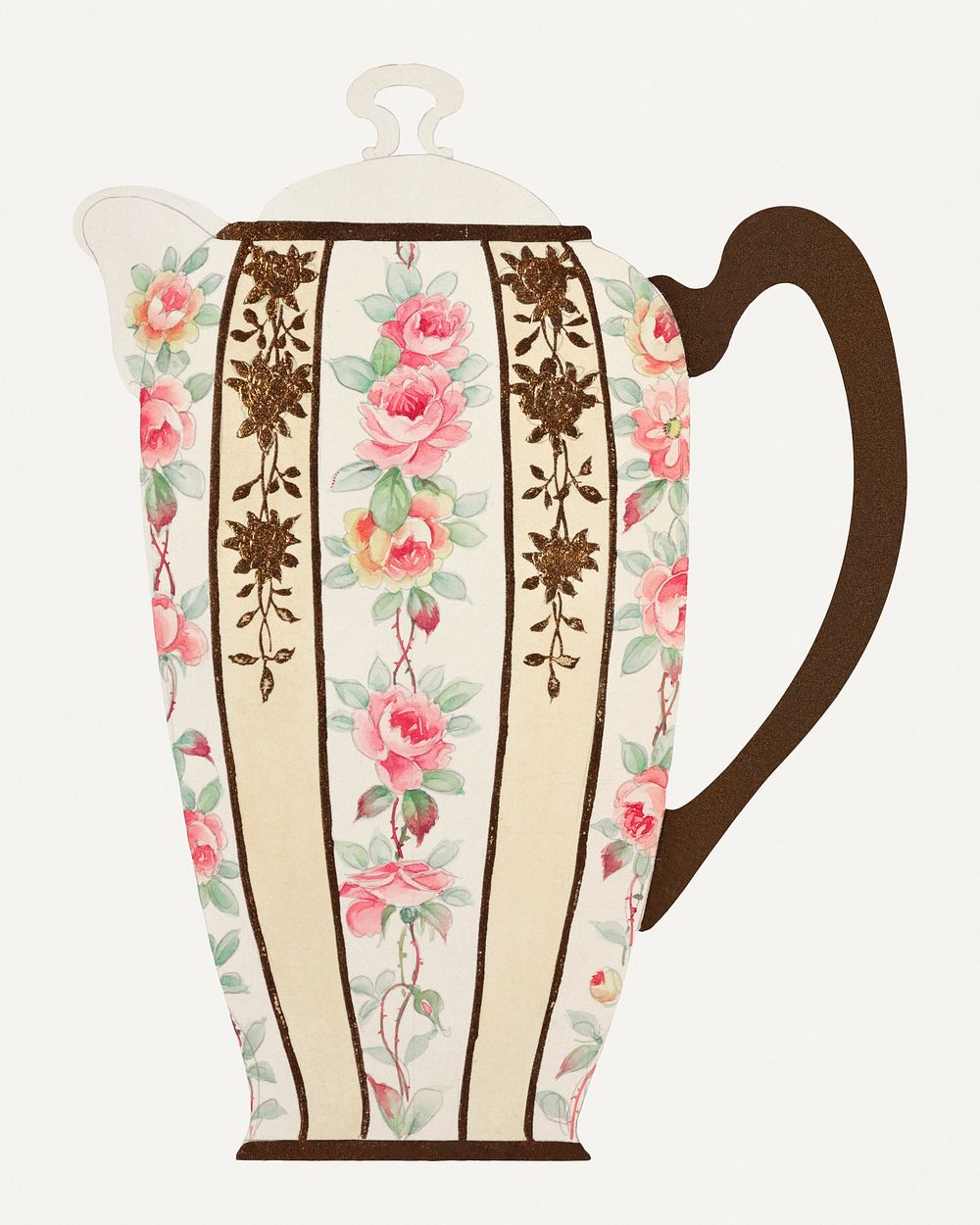 Vintage flowers and leaves jug, remixed from Noritake factory china porcelain tableware design
