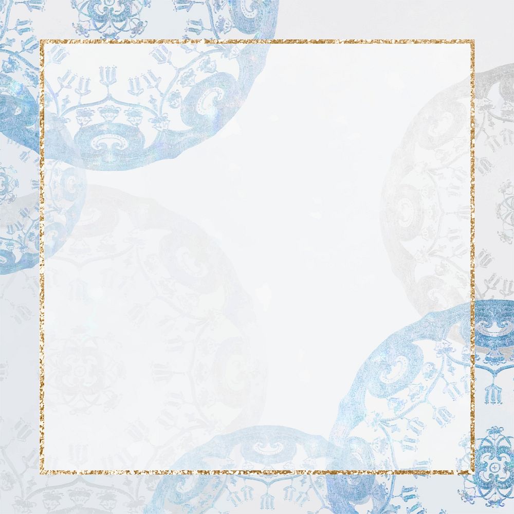 Vintage gold frame vector on blue mandala background, remixed from Noritake factory china porcelain tableware design