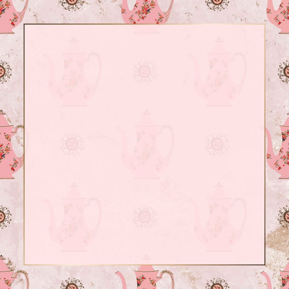 Vintage gold frame vector on pink pitcher pattern background, remixed from Noritake factory china porcelain tableware design