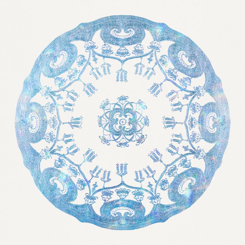 Vintage blue mandala ornament, remixed from Noritake factory china porcelain tableware design