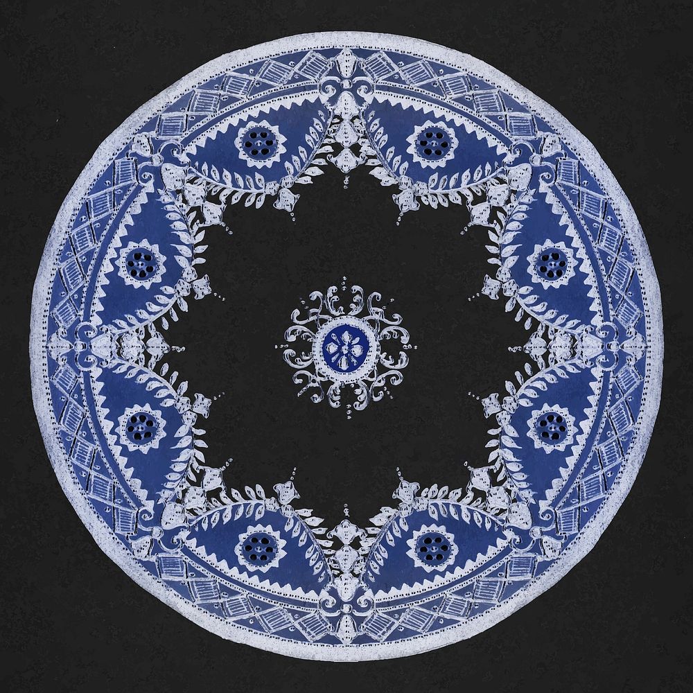 Vintage blue mandala ornament vector on black background, remixed from Noritake factory china porcelain tableware design