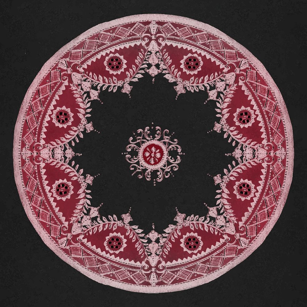 Vintage red mandala ornament vector on black background, remixed from Noritake factory china porcelain tableware design