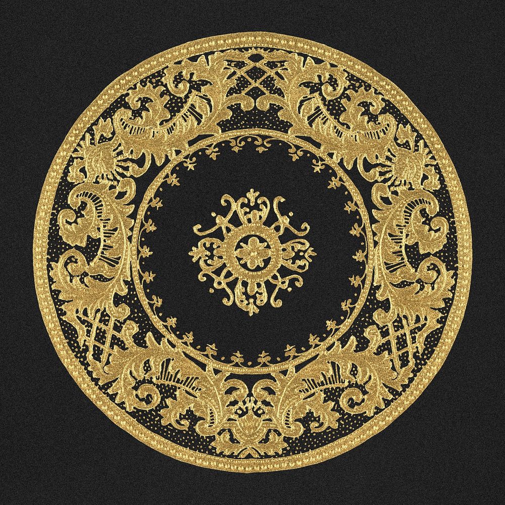 Vintage gold mandala pattern ornament psd on black background, remixed from Noritake factory china porcelain tableware design
