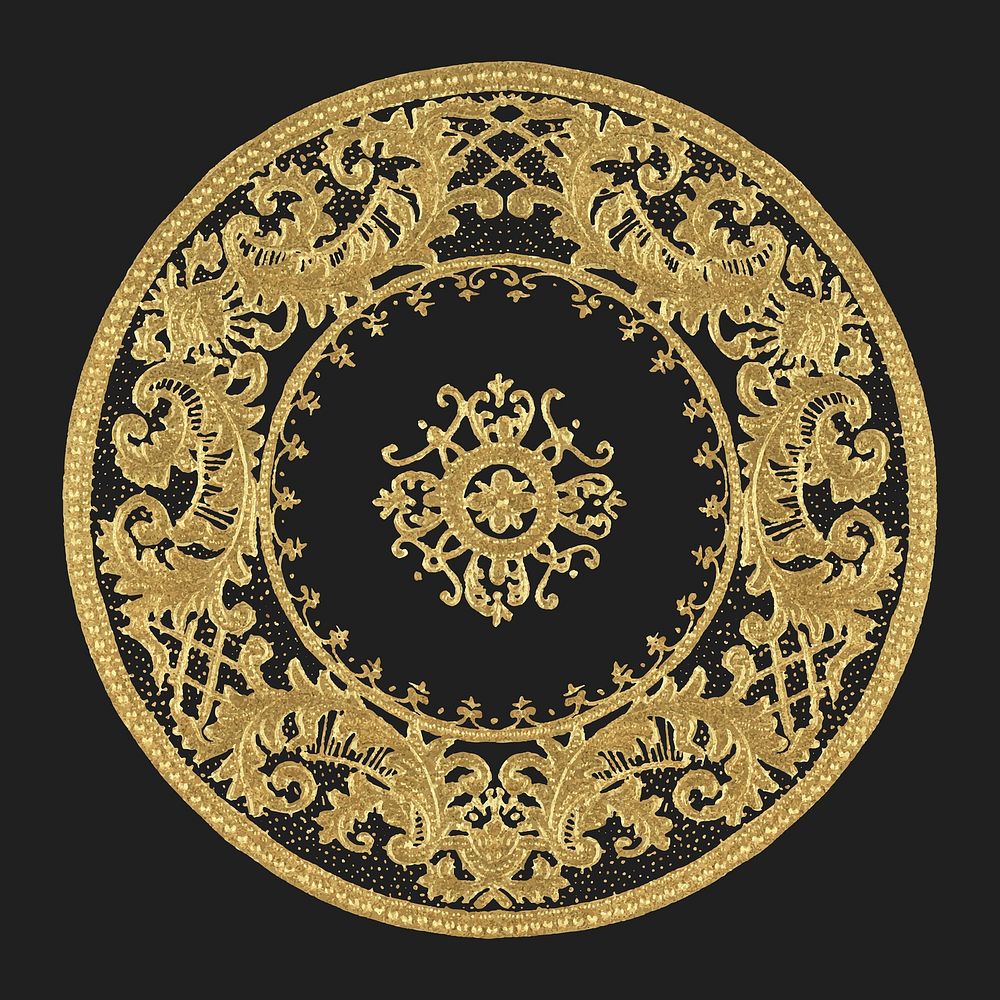 Vintage gold mandala ornament vector on black background, remixed from Noritake factory china porcelain tableware design