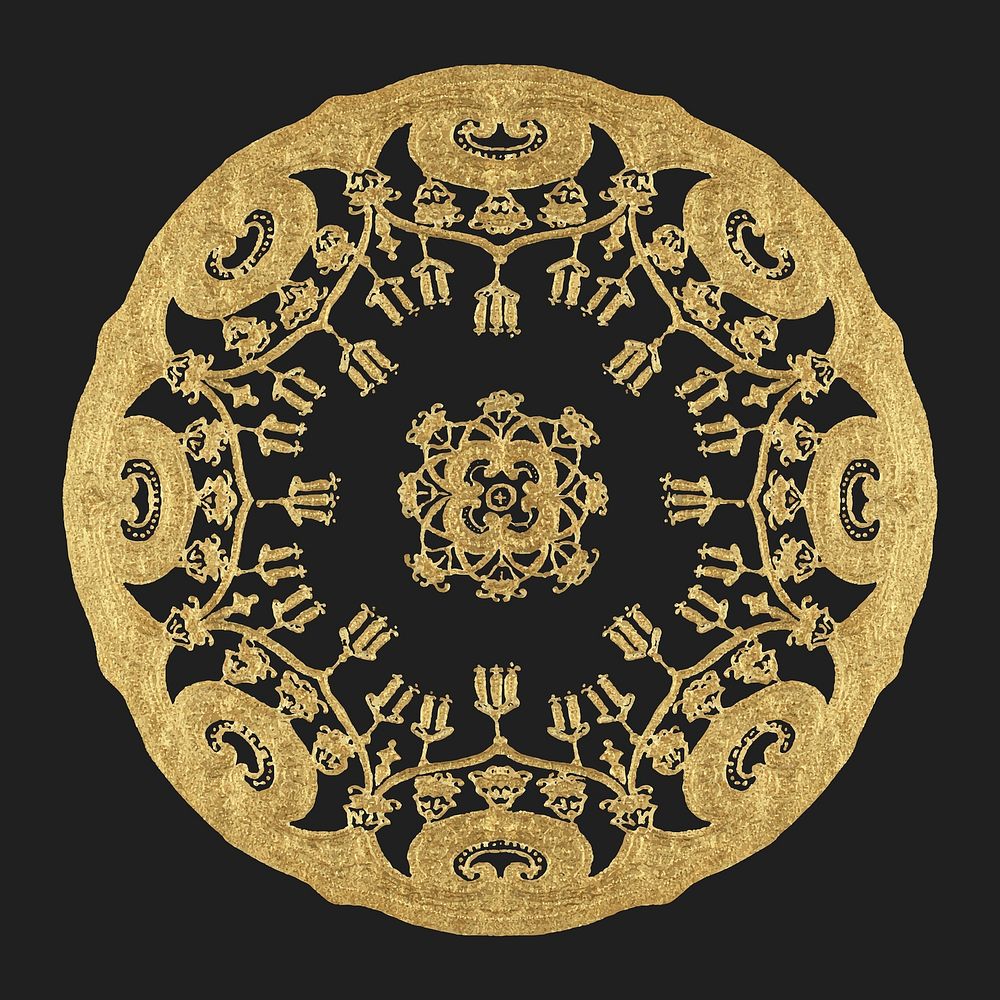 Vintage gold mandala ornament vector on black background, remixed from Noritake factory china porcelain tableware design
