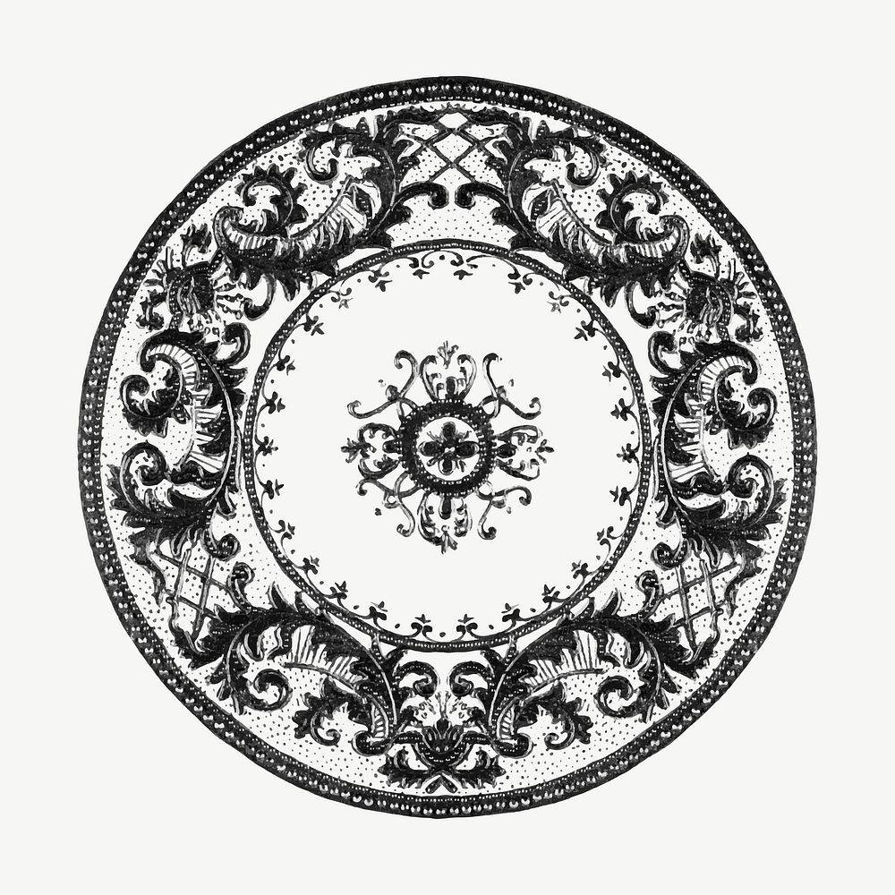 Vintage black and white mandala vector  ornament, remixed from Noritake factory china porcelain tableware design