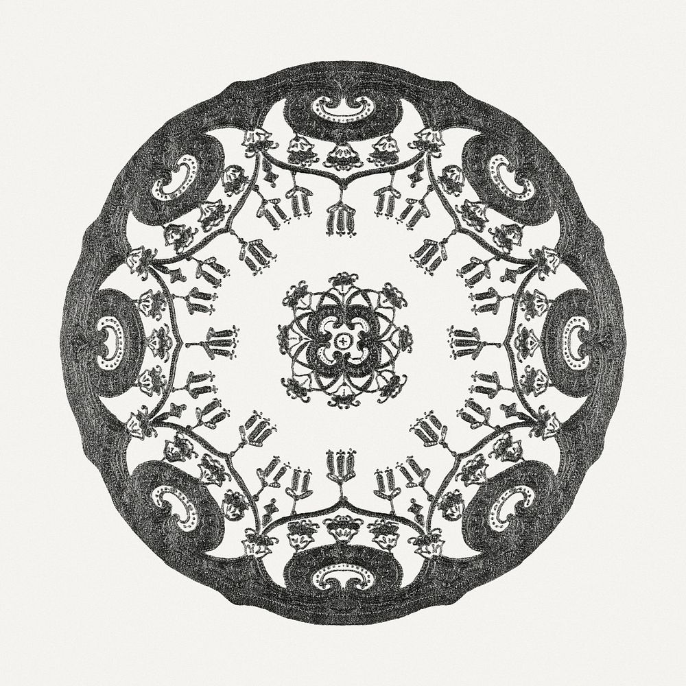 Vintage black and white psd mandala pattern ornament, remixed from Noritake factory china porcelain tableware design