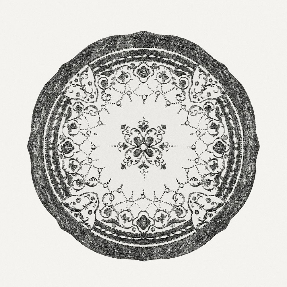 Vintage psd black and white mandala ornament, remixed from Noritake factory china porcelain tableware design