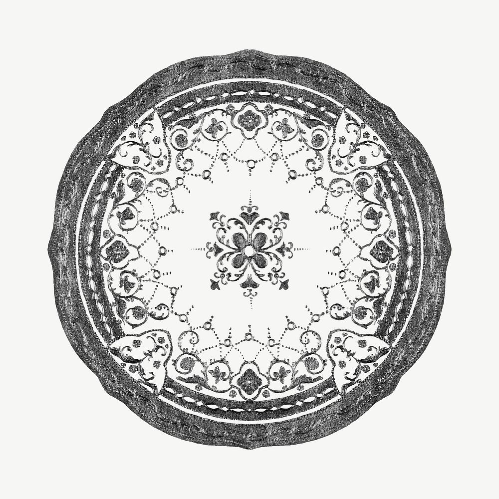 Vintage black and white mandala vector ornament, remixed from Noritake factory china porcelain tableware design