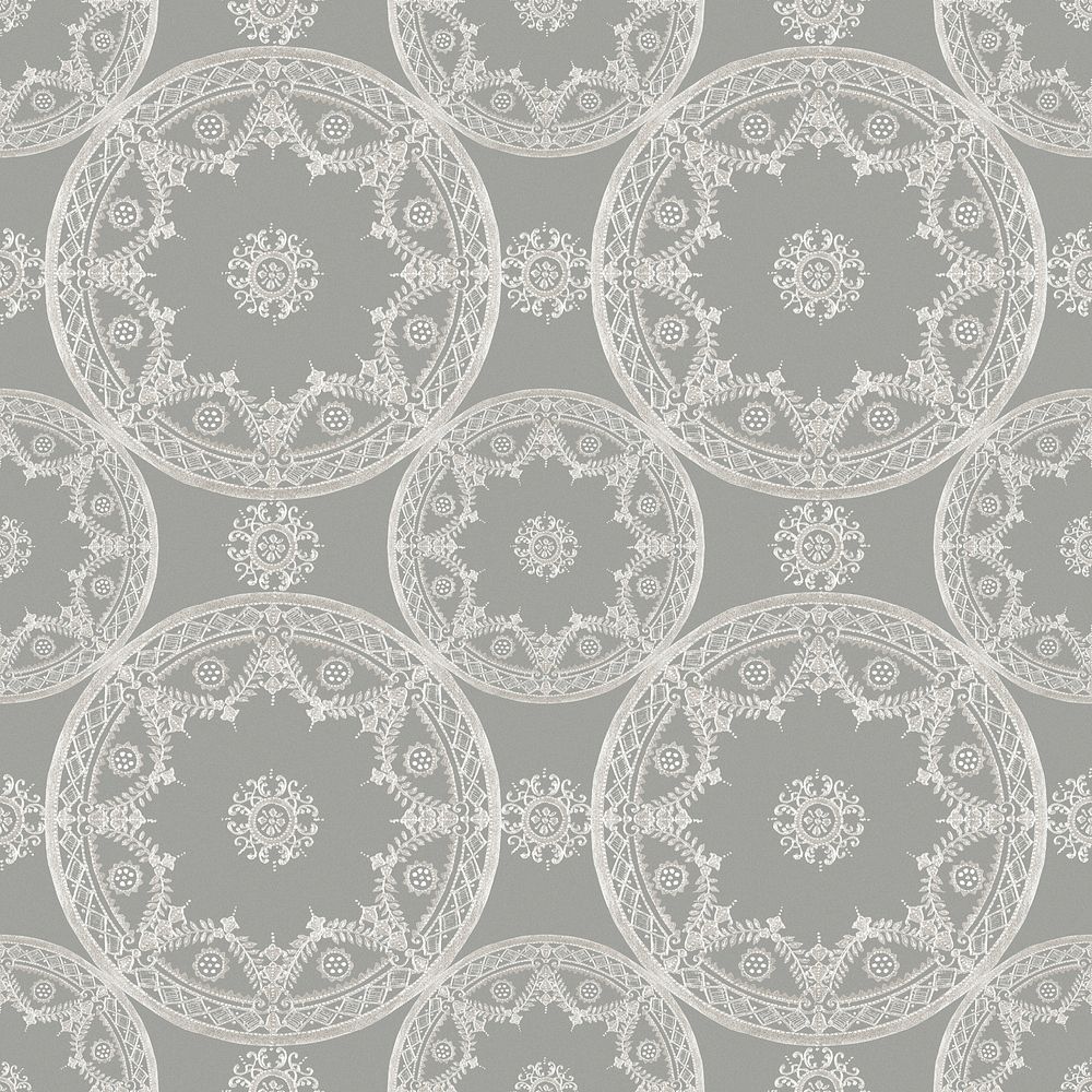 Vintage floral mandala pattern background in gray, remixed from Noritake factory china porcelain tableware design
