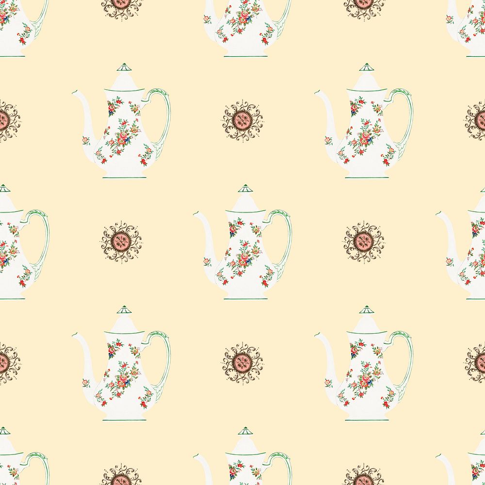 Vintage teapot seamless pattern psd, remixed from Noritake factory tableware design