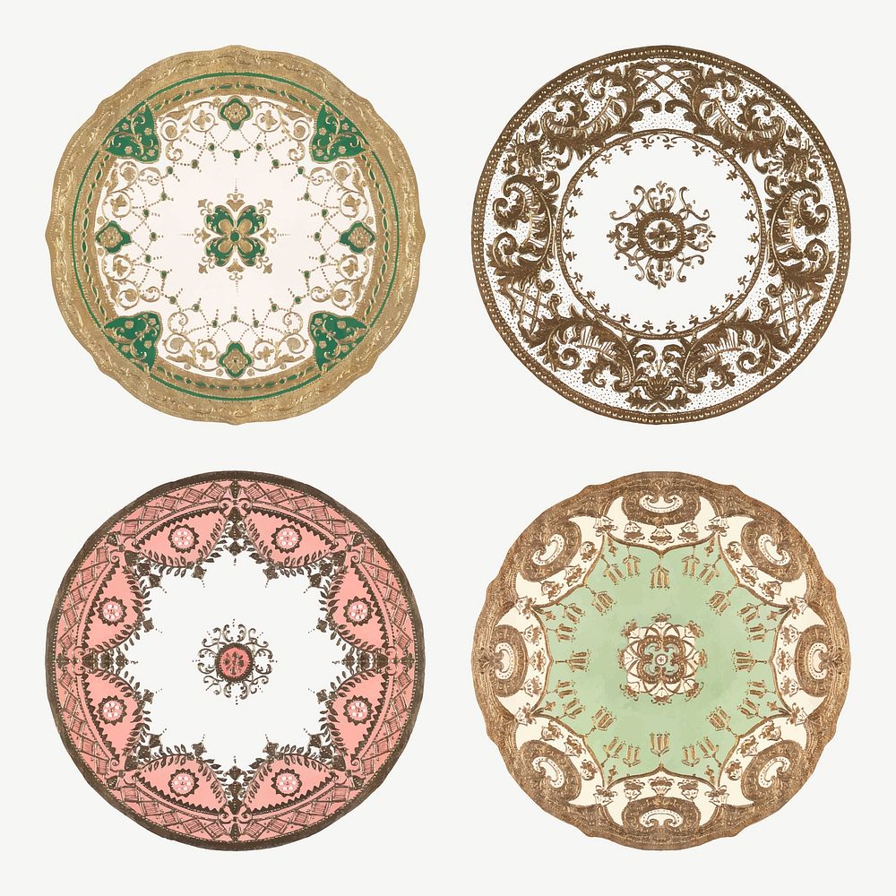 Vintage mandala  platter vector design set, remixed from Noritake factory china porcelain dinnerware design