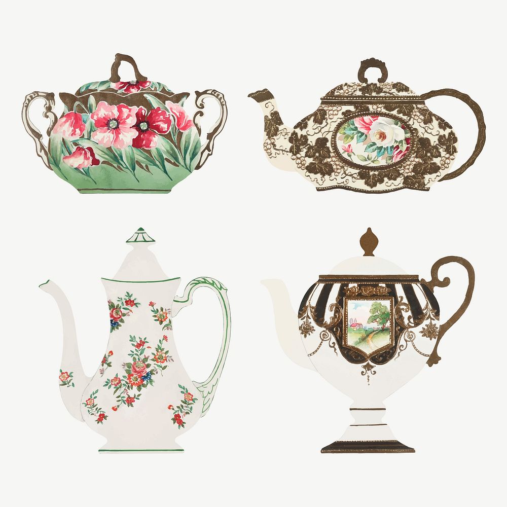 Vintage floral pattern on tableware vector set, remixed from Noritake factory china porcelain design