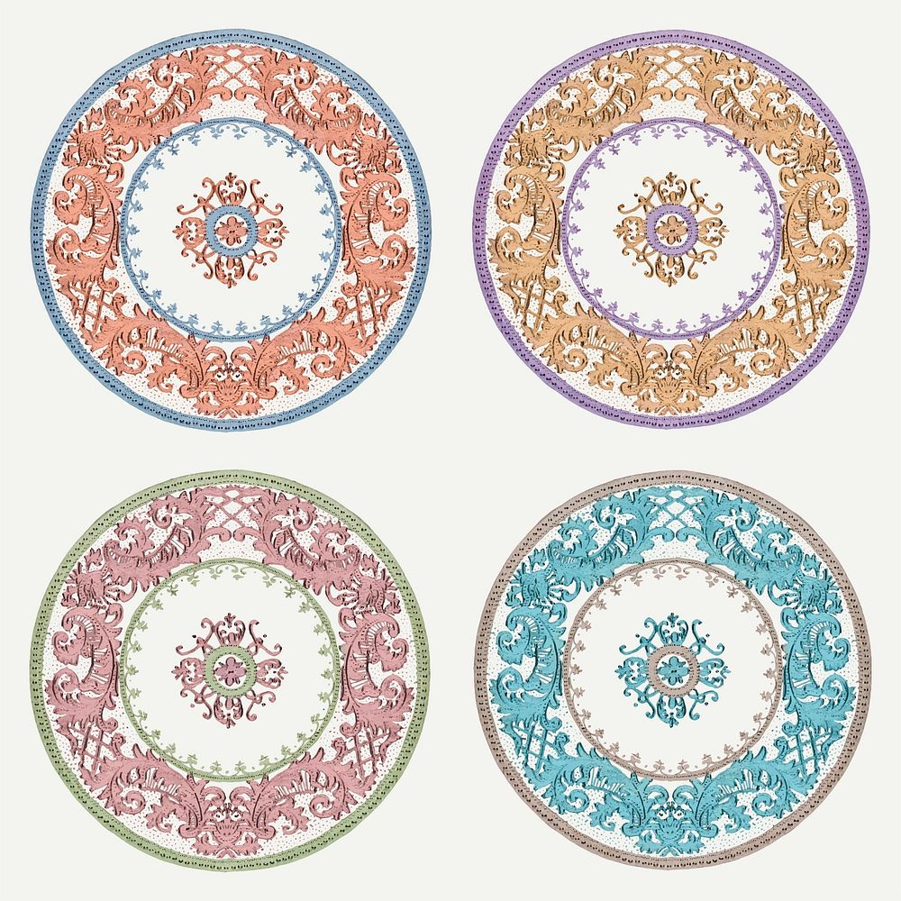 Vintage floral mandala motif vector set, remixed from Noritake factory china porcelain tableware design