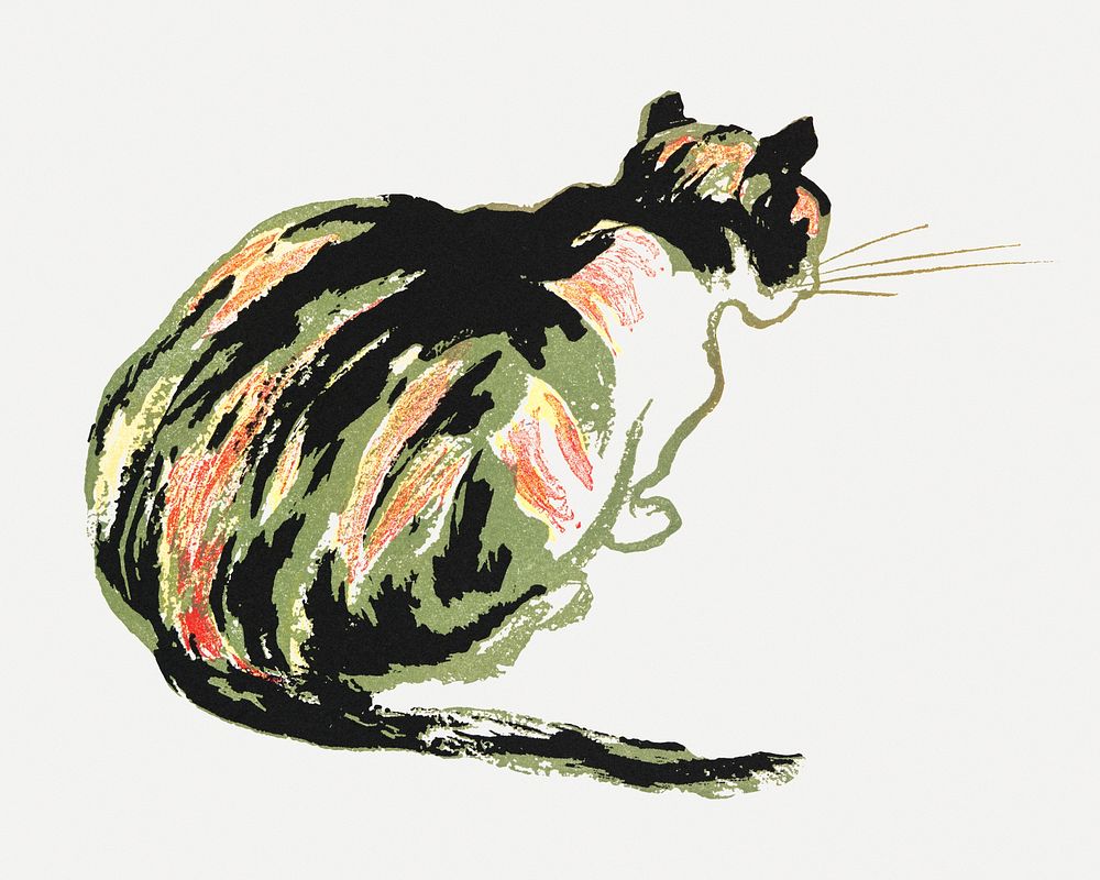 Vintage cat art print, remixed from artworks by Edward Penfield