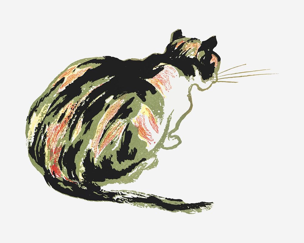Cat vector art print, remixed from artworks by Edward Penfield