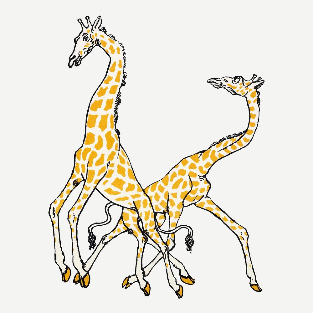 Vintage giraffes illustration vector, remixed from artworks by Moriz Jung