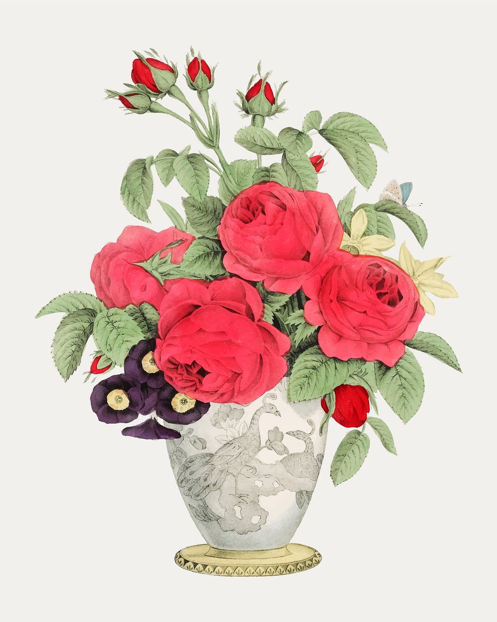 Rose bouquet illustration, antique botanical art vector, remix from the artwork of Nathaniel Currier
