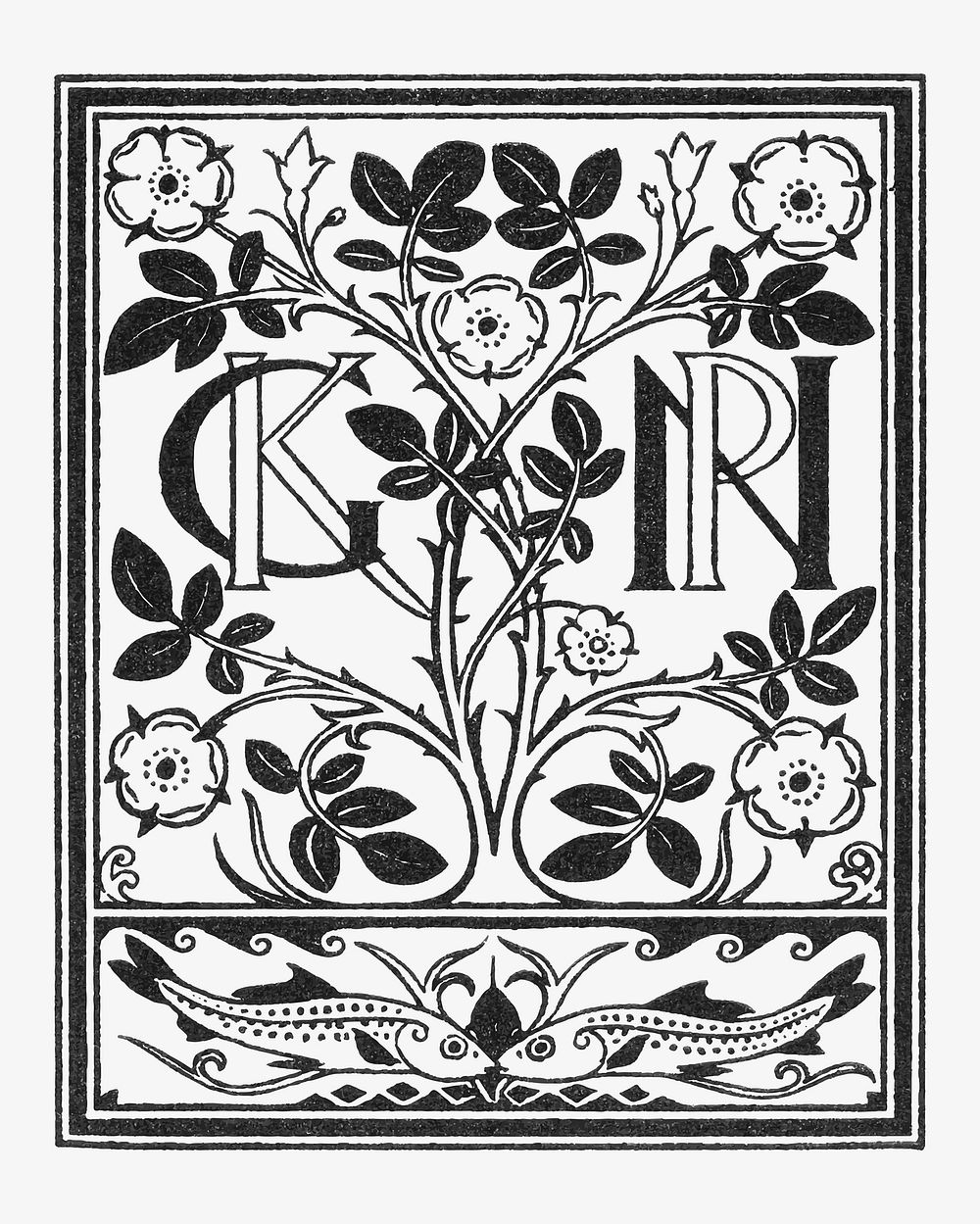 Book cover vector with vintage letters and flowers, remixed from artworks by Gerrit Willem Dijsselhof