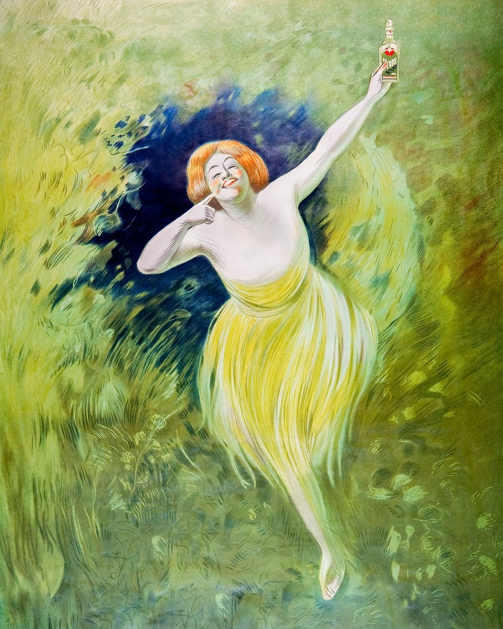 Woman holding perfume bottle print, remixed from artworks by Leonetto Cappiello