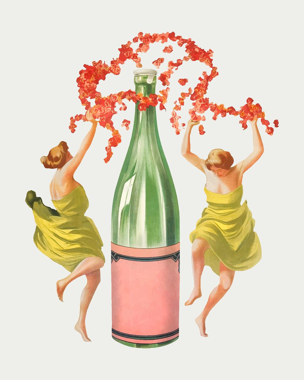 Mineral water bottle vector with women illustration, remixed from artworks by Leonetto Cappiello