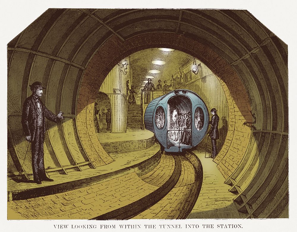 Vintage Illustration of the view when looking from within the tunnel into the station