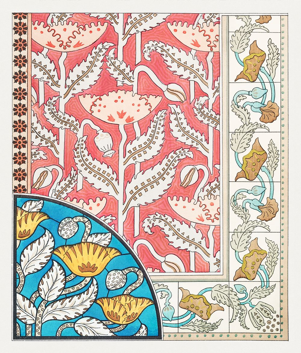 Art nouveau poppy flower patterns design resource