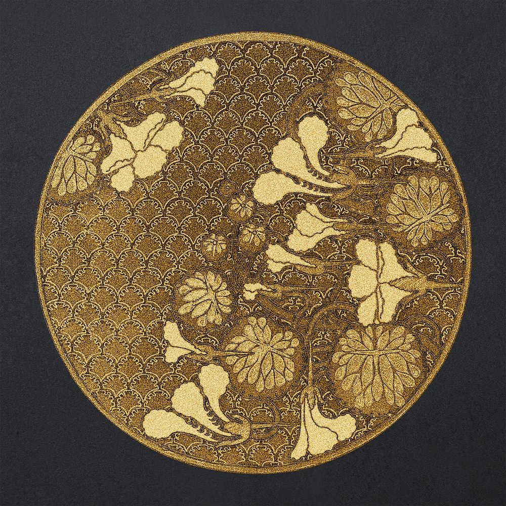 Gold nasturtium flower badge design element