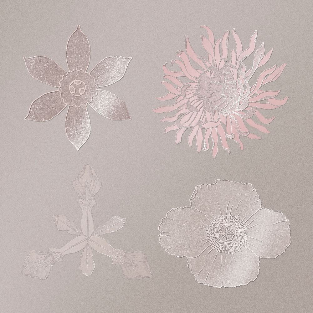 Shiny vintage flower set design element
