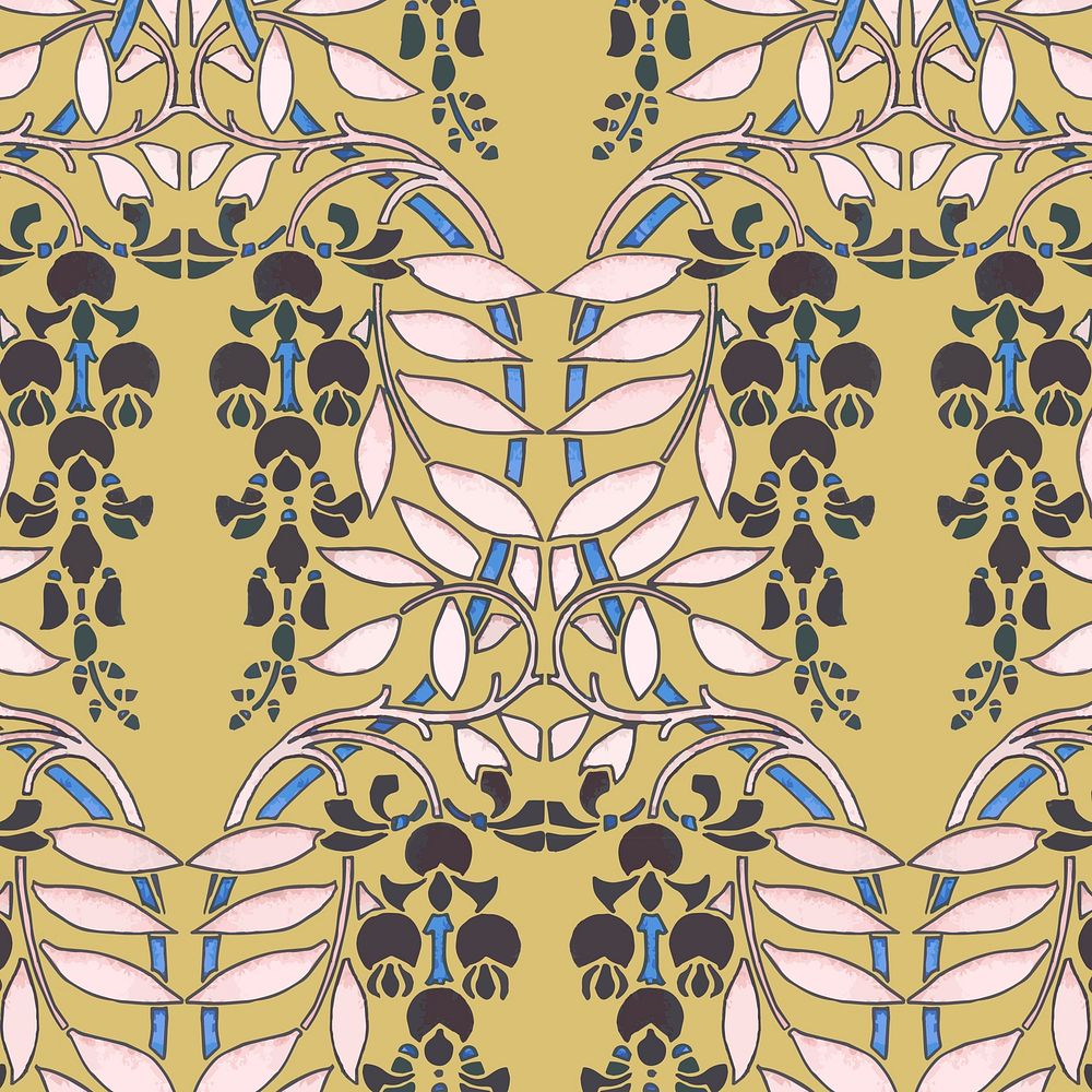 Art nouveau wisteria flower vector pattern design resource