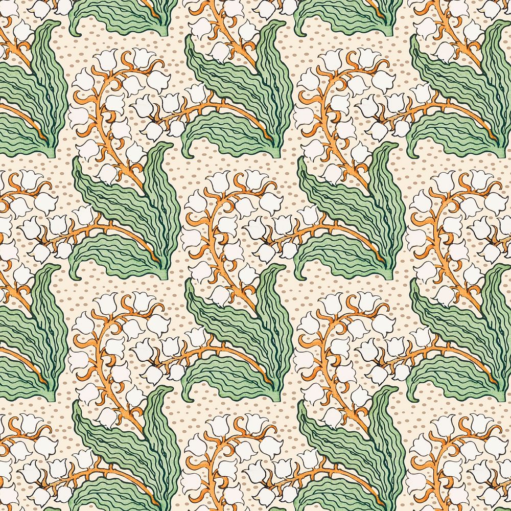 Art nouveau lily of the valley flower vector pattern design resource