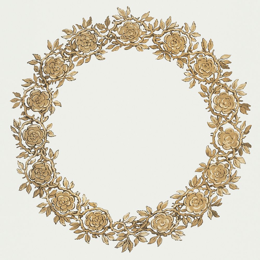 Vintage gold flower wreath illustration