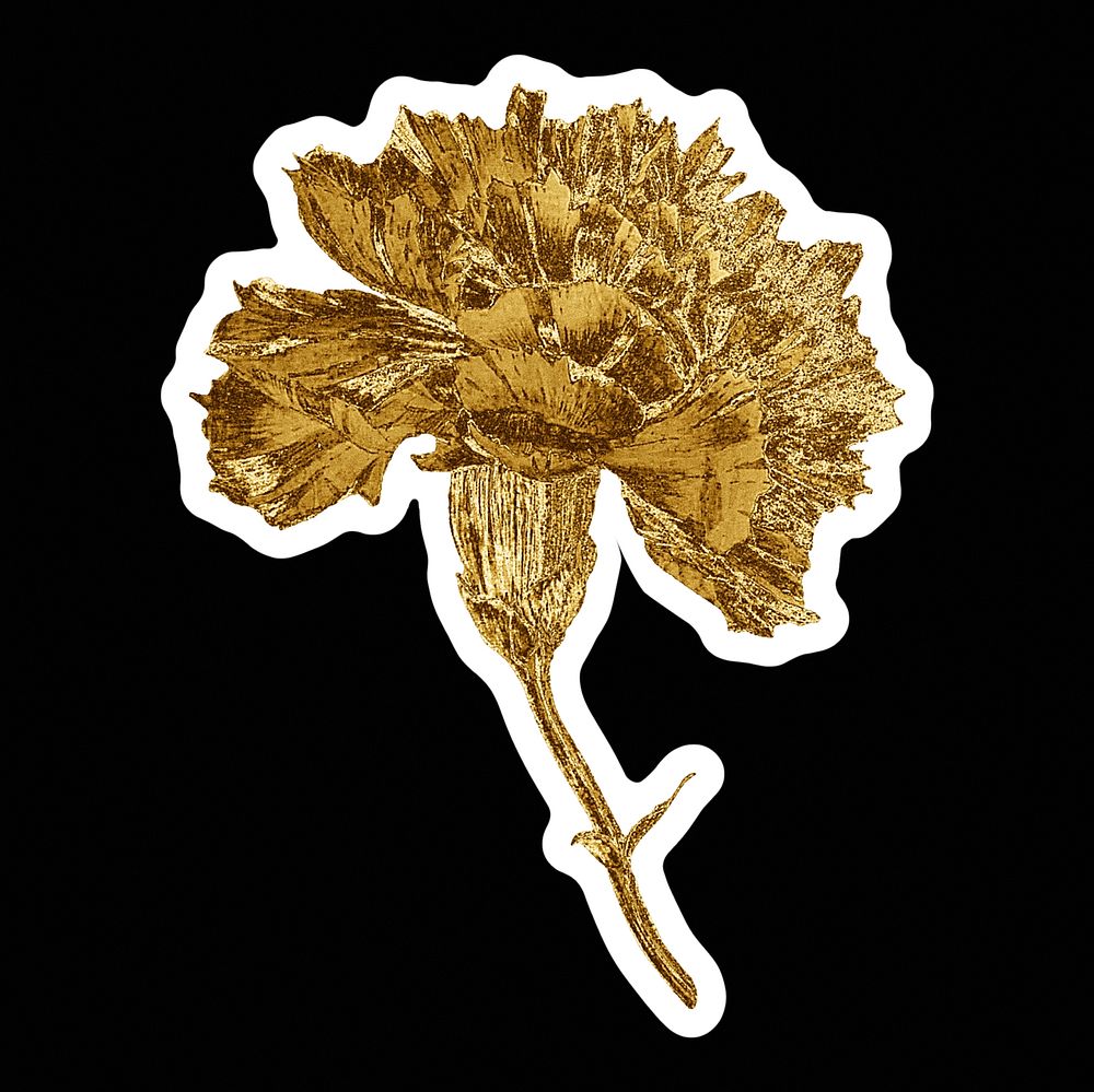 Gold carnation flower sticker with white border design element