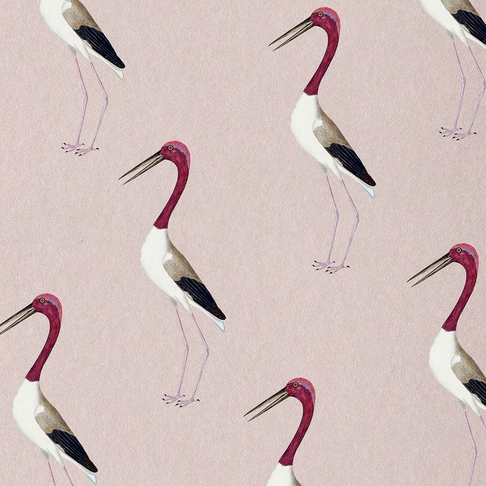 Long-legged wading bird vintage seamless patterned background template