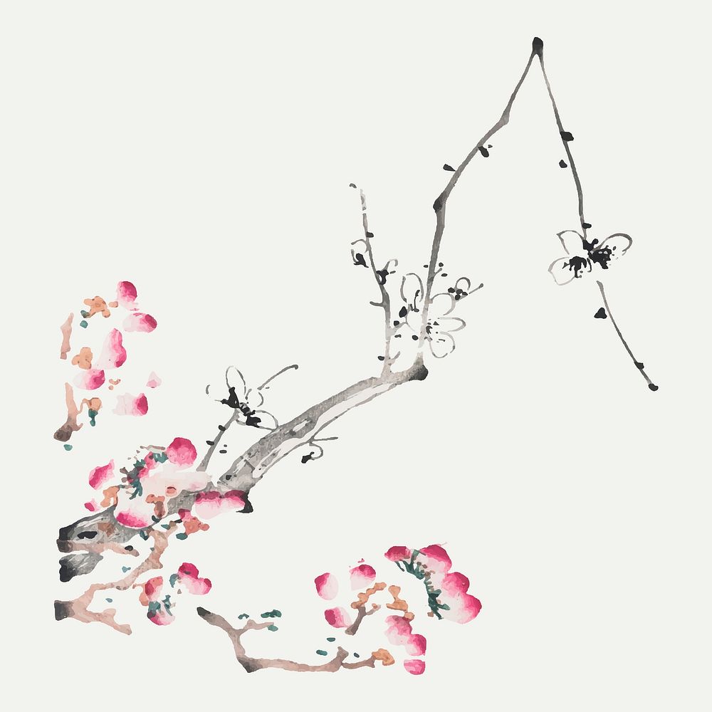 Flower vector botanical art print, remixed from artworks by Hu Zhengyan