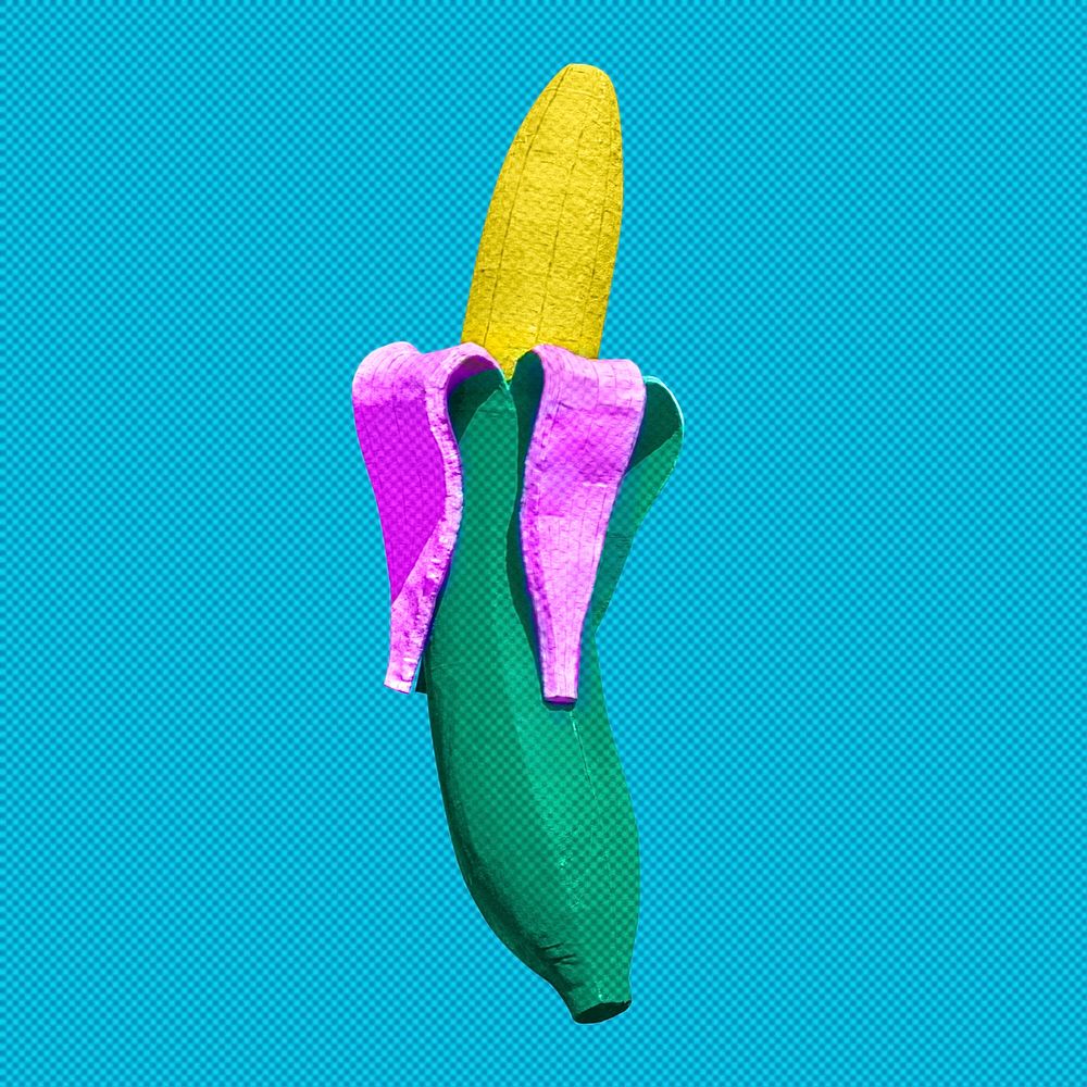 Funky pink and green banana peel, remixed from artworks by John Margolies