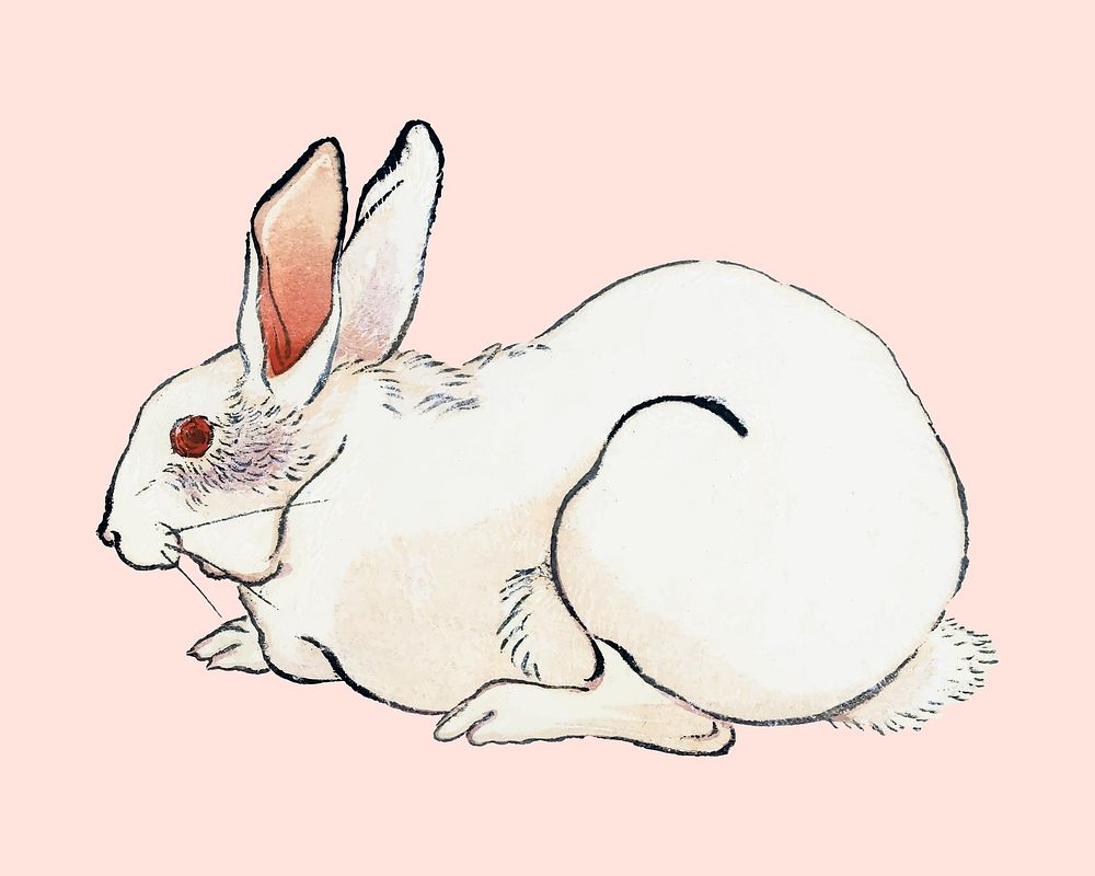Vintage rabbit illustration vector, remixed from woodblock print artworks by Ogata Gekko